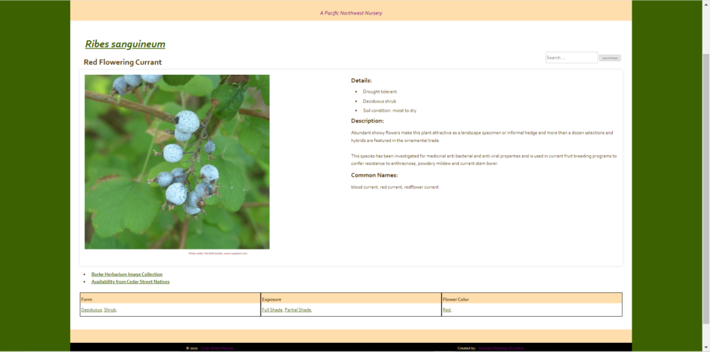 Plant details page